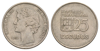Португалия 25 эскудо 1981 KM 607a медно-никель 4629-521