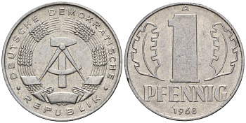 ГДР 1 пфенниг 1968 A KM 8.1 алюминий 100-951