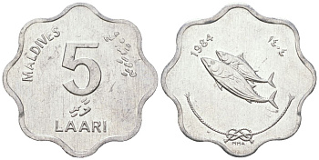 Мальдивские острова 5 лари 1984 KM 69 алюминий aUNC 4577-647
