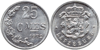 ЛЮКСЕМБУРГ 25 САНТИМОВ 1972 KM 45а.1 алюминий 4398-827