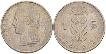 Бельгия 1 франк 1960 Belgie, Бодуэн I (1951-1993) KM 143.1 медно-никель 202-1013