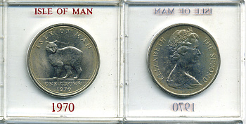 Остров Мэн 1 крона 1970 кошка Мэна, в оригинальной пластиковой коробке KM 18 медно-никель UNC 6-6-1-33