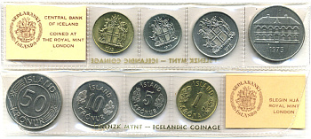 Исландия набор из 4 монет 1975 в оригинальной упаковке UNC 1-4-4-07