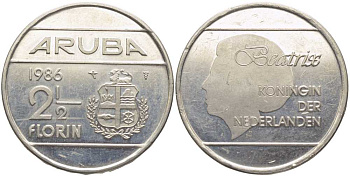 Аруба 2 1/2 флорина 1986 Беатрикс (1980-2013) KM 6 сталь плакированная никелем 111-816