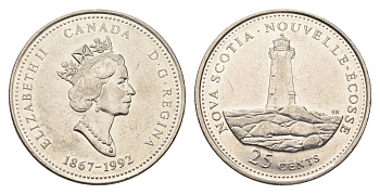 Канада 25 центов 1992 125 лет Конфедерации Канада - Новая Шотландия KM 231 никель aUNC 113-711