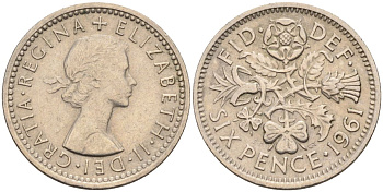 Великобритания 6 пенсов 1961 Елизавета II (1952-2022) KM 903, Spink 4149 медно-никель 4115-732