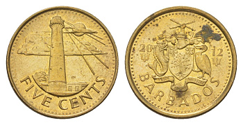 Барбадос 5 центов 2012 KM 11a сталь плакированная латунью aUNC 4627-732