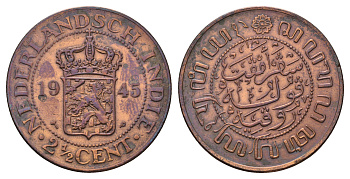 Нидерландская Восточная Индия 2 1/2 цента 1945 P KM 316 бронза 4683-946