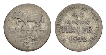 Ангальт-Бернбург 1/24 талера 1822 A, Алексиус Фридрих (1796-1834) KM 79, AKS 4, J. 54 серебро 1525-1134