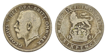 Великобритания 6 пенсов 1921 Георг V (1910-1936) KM 815а.1, Spink 4024 серебро 4644-847
