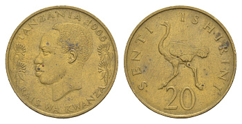 Танзания 20 центов 1966 KM 2 никель латунь 4620-927