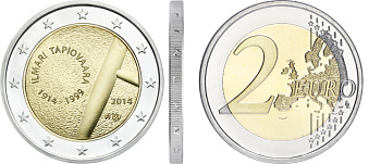 Финляндия 2 евро 2014 100 лет со дня рождения Илмари Тапиоваара (1914-1999), дизайнер KM 212 биметалл UNC M45-06