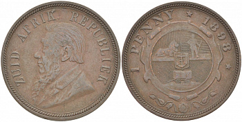 Южно-Африканская Республика, Трансвааль 1 пенни 1898 Пауль Крюгер KM 2 медь 180-833