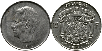 Бельгия 10 франков 1971 Belgique, Бодуэн I (1951-1993) KM 155.1 никель 41-813