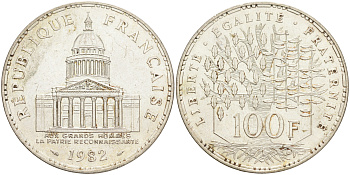 Франция 100 франков 1982 пантеон KM 951.1 серебро UNC 4557-1024