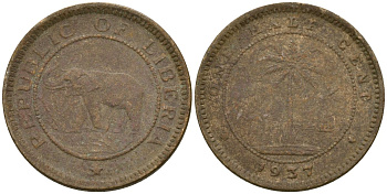 Либерия 1/2 цента 1937 KM 10 латунь 4174-358