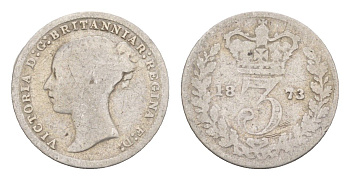 Великобритания 3 пенса 1873 Виктория (1837-1901) KM 730, Spink 3914 серебро 4658-947