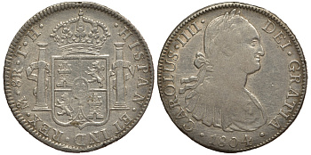 Мексика 8 реалов 1804 TH, Карл IV KM 109 серебро 11-273-25