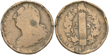Франция 2 соля ND (1791-1793) Людовик XVI (1774-1792) 221-915
