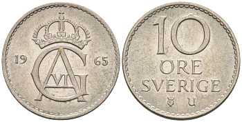Швеция 10 эре 1965 Густав VI Адольф (1950-1973) KM 835 медно-никель 4585-356