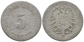 ГЕРМАНИЯ 5 ПФЕННИГОВ 1875 B, СТАРОГЕРБОВКА KM 3, J. 3 медно-никель 39-328