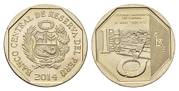 Перу 1 новый соль 2014 Богатство и гордость Перу - Караль KM 379 медь цинк никель UNC 3334-617