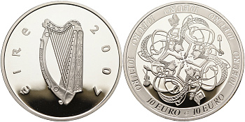 Ирландия 10 евро 2007 влияние Ирландии на европейскую культуру, символы влияния в 4-х областях культуры KM 58 серебро PROOF 01-167-23