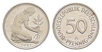 Германия 50 пфеннигов 1991 A KM 109.2, J. 384a медно-никель 4632-1036
