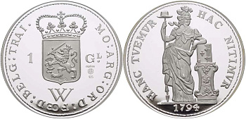 НИДЕРЛАНДЫ МЕДАЛЬ ND 1 ГУЛЬДЕН 1794, ДИАМЕТР 45 ММ., ВЕС 31,33 ГР. серебро PROOF 00-00