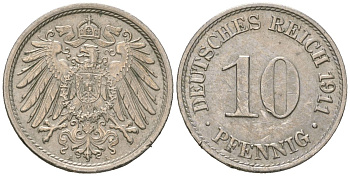 Германия 10 пфеннигов 1911 A KM 12, J. 13 медно-никель 4613-123