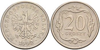 Польша 20 грошей 1992 MW KM 280 медно-никель    4174-724