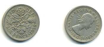 Великобритания 6 пенсов 1958 Елизавета II (1952-2022) KM 903, Spink 4149 медно-никель 23-821