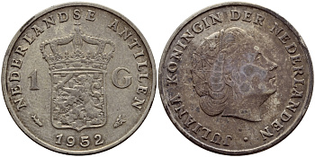 Нидерландские Антилы 1 гульден 1952 Юлиана (1948-1980) KM 2 серебро 4607-1035