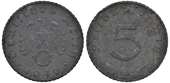 Германия 5 рейхспфеннигов 1940 J - Гамбург KM 91 цинк 4173-651