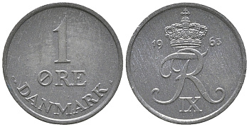 ДАНИЯ 1 ЭРЕ 1963 C; S, ФРЕДЕРИК IX (1947-1972) KM 839.2 цинк UNC 100-1131