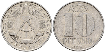 ГДР 10 пфеннигов 1973 A KM 10 алюминий 68-816
