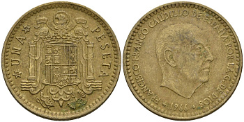 Испания 1 песета 1966 (72) Франсиско Франко (1939-1975) KM 796 алюминиевая бронза 4604-114
