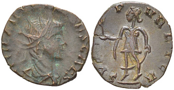 Римская Империя, императоры в Галлии антониниан 273 - 274 Тетрик II, C PIV ESV TETRICVS CA, бюст цезаря / SPES PVBLICA, Спея, персонификация Надежды, Августа Треверов RIC 272 биллон 1073-20-107