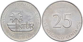 Куба 25 сентаво 1988 туристические деньги, INTUR KM 419 алюминий 67-1137