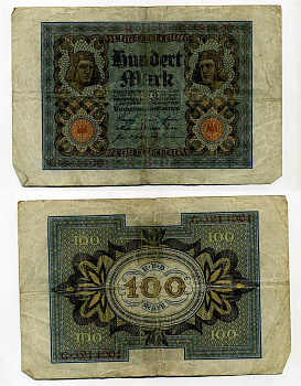 Германия 100 марок 1920 Бамбергский всадник, 7 цифр в номере Pick 69 a, Розенберг 67а  бумага 8619-34-1-2