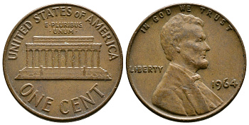 США 1 цент 1964 Авраам Линкольн  KM 201 медь цинк 3458-129