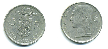 Бельгия 5 франков 1949 Леопольд III (1934-1950), Belgique KM 134.1 медно-никель 25-444