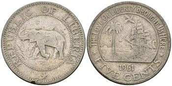 Либерия 5 центов 1961 KM 14 медно-никель 4132-417