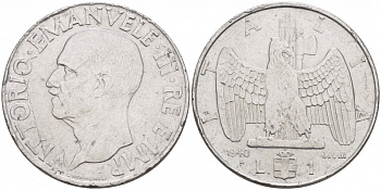 ИТАЛИЯ 1 ЛИРА 1940 R, ВИКТОР ИММАНУИЛ KM 77b сталь 4545-315