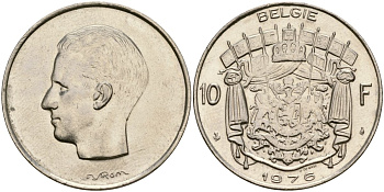 Бельгия 10 франков 1976 Belgie, Бодуэн I (1951-1993) KM 156.1 никель 4135-1034