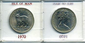 Остров Мэн 1 крона 1970 кошка Мэна, в оригинальной пластиковой коробке KM 18 медно-никель UNC 6-6-1-35