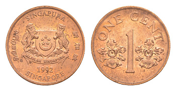 Сингапур 1 цент 1992 KM 98 цинк с медным покрытием 4640-628