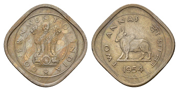 Индия 2 анны 1954 KM 4.2 медно-никель 1520-632