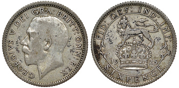 Великобритания 6 пенсов 1925 Георг V (1910-1936), узкий ободок KM 815a.2, Spink 4025 серебро 4128-812