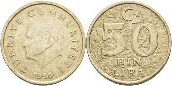 ТУРЦИЯ 50000 ЛИР 1998 KM 1056 медь никель цинк 4403-212